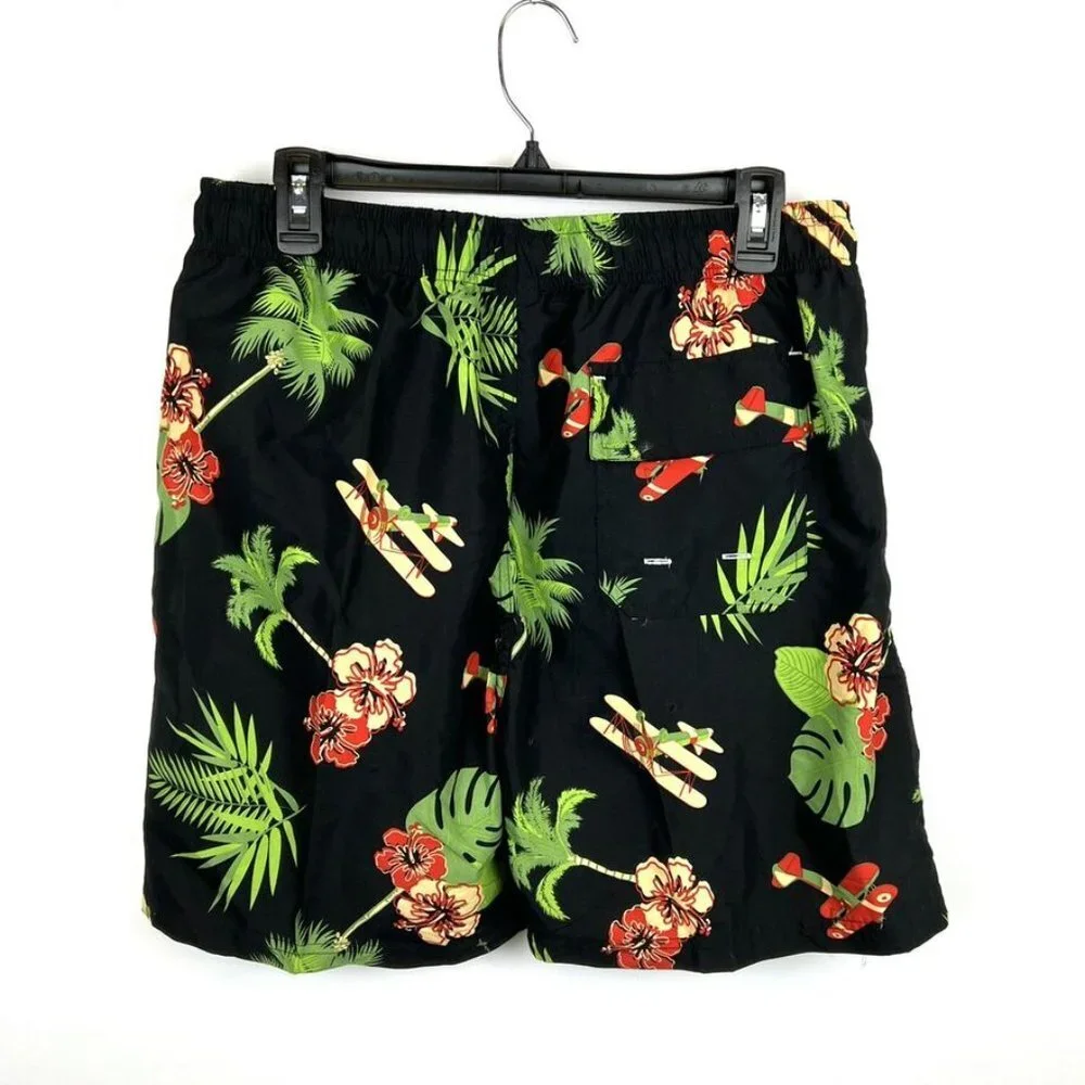 US Polo Assn Men’s Black Green Floral Lined Swim Shorts Size Large